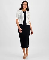 Robbie Bee Petite Knit Short-Sleeve Open-Front Shrug