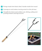 26-Inch Steel Fire Pit Poker Stick - Wood Handle - For Indoor or Outdoor Use