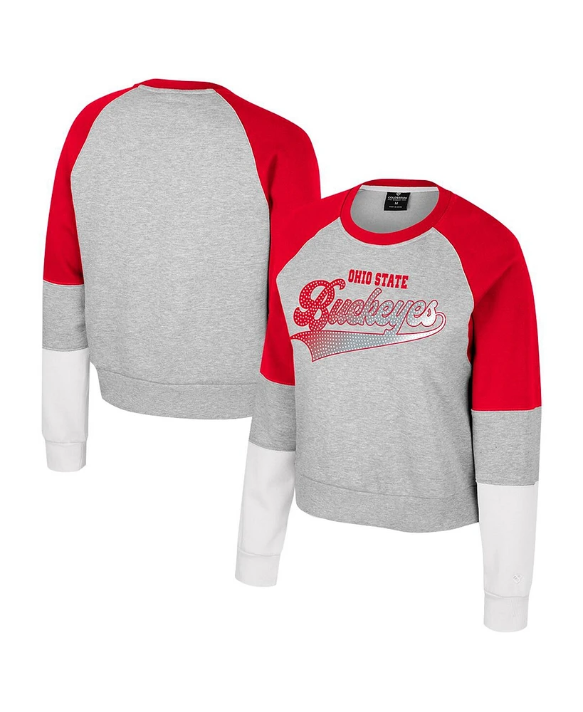 Colosseum Big Girls Heather Gray Ohio State Buckeyes Katinka Rhinestone Pullover Sweatshirt