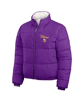 Wear by Erin Andrews Women's Purple, White Minnesota Vikings Reversible Cropped Full-Zip Puffer Jacket