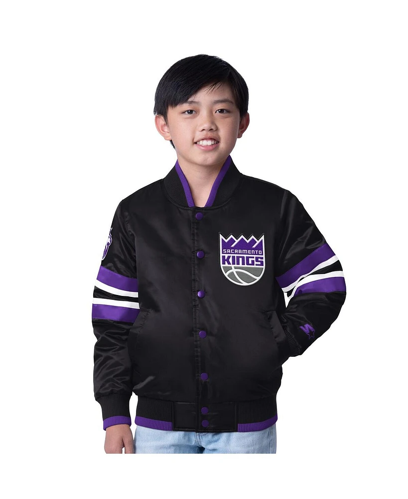 Starter Big Boys and Girls Black Sacramento Kings Scout Varsity Full-Snap Jacket