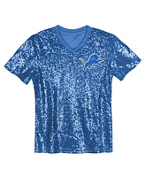 Outerstuff Big Girls Aidan Hutchinson Blue Detroit Lions Sequin V-Neck Fashion Jersey