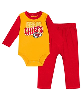 Outerstuff Baby Boys and Girls Red Kansas City Chiefs Double Up Long Sleeve Bodysuit Pants Set