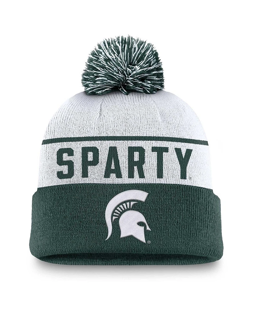 Nike Men's White/Green Michigan State Spartans Local Peak Cuffed Knit Hat with Pom