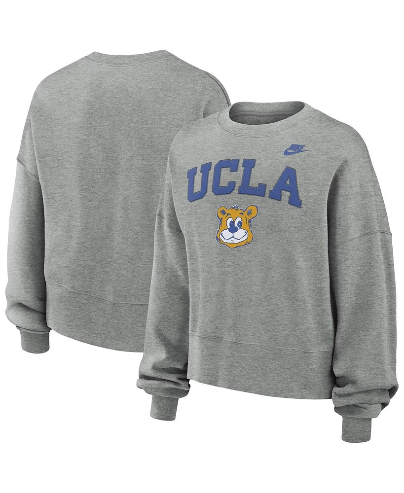 Nike Women's Heather Gray Ucla Bruins Legacy Fleece Classic Arch Oversized Cropped Tackle Twill Sweatshirt