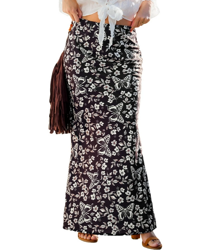 Cupshe Women's Black & White Floral Butterfly Maxi Skirt