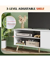 Wlive Mid-Century Modern Tv Stand for 55" Entertainment Center with Storage Open Shelves Console Living Room and Bedroom
