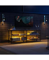 Wlive Tv Stand for 65 70 inch with Led Lights Gaming Entertainment Center Storage Industrial Console Living Room Long 63" Cabine