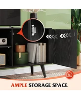 Wlive Mid-Century Modern Tv Stand for 55" Entertainment Center with Storage Open Shelves Console Living Room and Bedroom