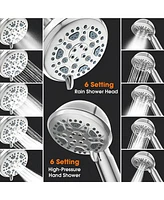 Sugift 6-Spray Setting High Pressure Dual Rain Shower Head with Handheld Valve and 59" Flexible Hose (Brushed Nickel)