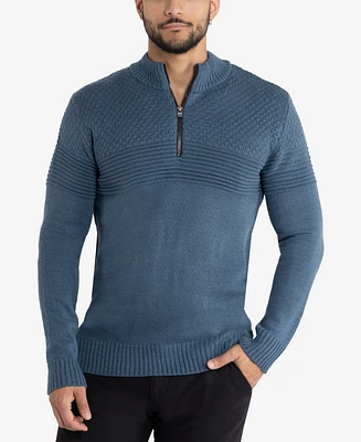 X-Ray Men's Mock Neck Texture Quarter Zip Knitted Sweater