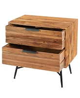 Slickblue 2-Drawer Wooden Nightstand with Metal Angled Legs for Modern Storage