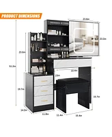 gaomon Vanity Desk with Mirror and Led Lights, Makeup Vanity Desk with Sliding Lighted Mirror, Power Outlet, Dressing Table with 4 Drawers