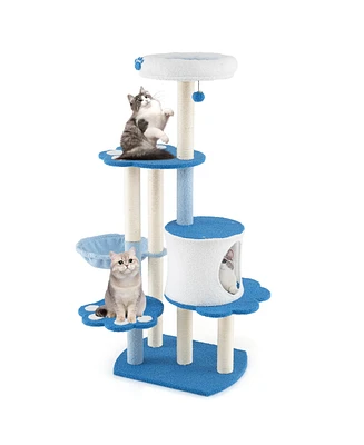 Gymax 54'' Cat Tree Tower w/ Sisal Scratching Posts Bell Cat Perch Cat Condo