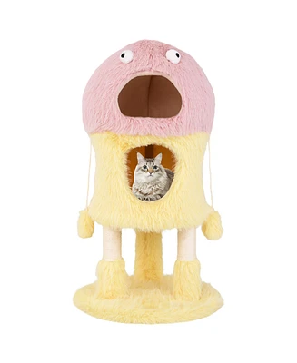 Gymax Monster-Themed Cat Tree w/ 2 Private Condos Long Plush Sisal Scratching Posts