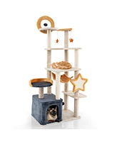 Gymax 63'' Tall Cat Tree Cute 8-Layer Cat Tower w/ 2 Perches Condo Sisal Scratching Posts