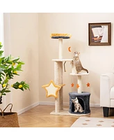 Gymax 50'' Cute Cat Tree for Indoor Cats Multi-level Cat Tower w/ Sisal Scratching Posts