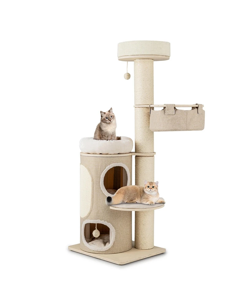 Gymax 61'' Cat Tree for Indoor Cats w/ 2-stoery Condo Top Perch Sisal Scratching Posts