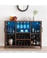 gaomon Wine Bar Cabinet, Wine Bar Cabinet with Glass Shelves & Doors, Small Bar Cabinet with Storage, Liquor Cabinet with Led Light