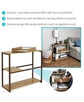 28.25-Inch H 3-Tier Sofa Table - Mdp Shelves and Powder-Coated Steel Frame - Removable Serving Tray - Brown