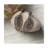 Intricate Crystal Leaf Drop Earrings