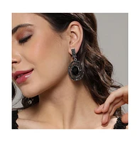 Sohi Embellished Lined Oval Drop Earrings