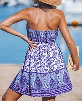 Cupshe Women's Indigo Paisley Strapless Mini Beach Dress