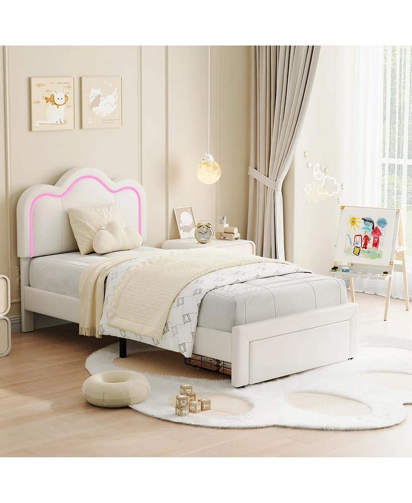 gaomon Twin Upholstered Bed Frame with Adjustable Headboard & Smart Led with drawer