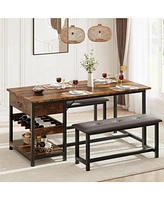 gaomon Dining Table Set with 2 Benches for 4 Kitchen Table Set with Storage Drawers & Wine Rack for Breakfast Nook and Small Space Dining Room Table S