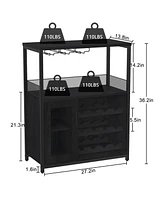 gaomon Wine Bar Cabinet with Detachable Wine Rack, Bar Rack Cabinet with Glass Holder and 1 Drawer, Mesh Door