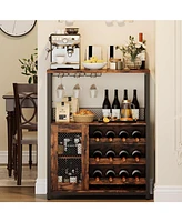 gaomon Wine Bar Cabinet with Led Light 36''H Coffee Bar Cabinet with Detachable Wine Rack and Glass Holder Kitchen Buffet Sideboard w/Storage Shelf Fr