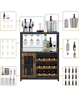 gaomon Wine Bar Cabinet with Led Light 36''H Coffee Bar Cabinet with Detachable Wine Rack and Glass Holder Kitchen Buffet Sideboard w/Storage Shelf Fr