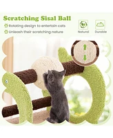 Gymax 2-Tier Dinosaur Cat Tree Tower w/ Rotating Scratching Sisal Ball Climbing Rods