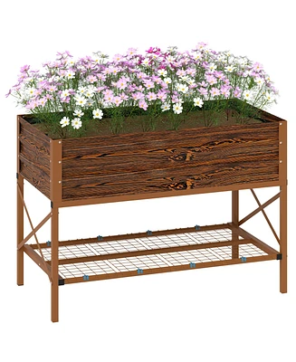 Outsunny Galvanized Raised Garden Bed w/Legs and Storage Shelf, Dark