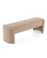 The Pop Home Elegant Long Ottoman Bench, Beige Linen Upholstery with Wooden Frame-The Pop Home