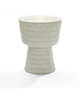 LuxenHome Outdoor and Indoor Round Spiral Pattern Side Table, Off White
