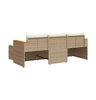vidaXL 3 Piece Patio Sofa Set with Cushions Beige Poly Rattan