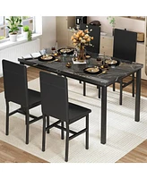 Sugift 5 Piece Modern Dining Table Set with Faux Marble Tabletop and 4 Pu Leather Upholstered Chairs