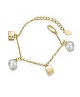 GiGiGirl 14K Gold Plated Cubed Charms & Pearls Link Bracelet