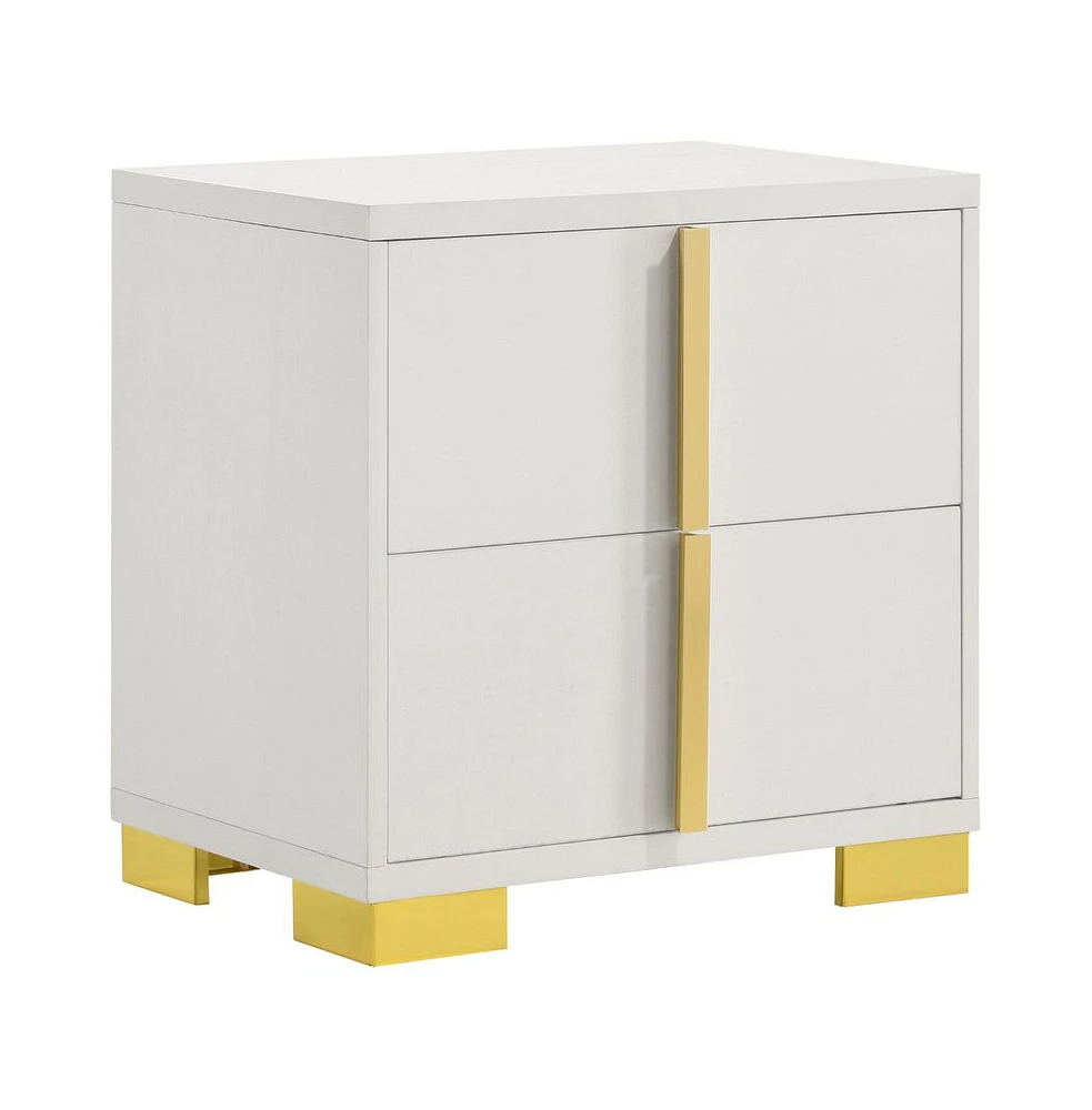 Slickblue Nightstand with 2 Drawers and Long Vertical Gold Handles for Elegant Storage