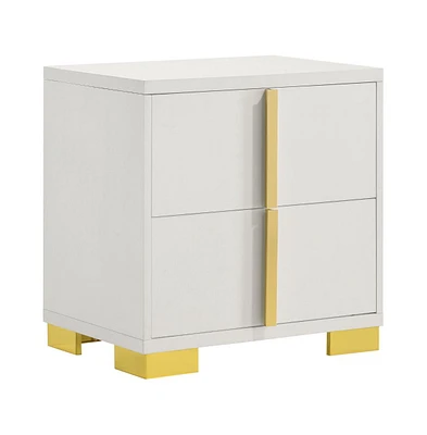Slickblue Nightstand with 2 Drawers and Long Vertical Gold Handles for Elegant Storage
