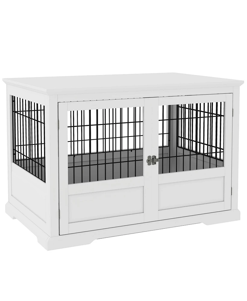 PawHut Dog Crate Furniture, 43" Dog Kennel End Table with 3 Doors,