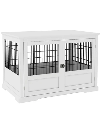 PawHut Dog Crate Furniture, 43" Dog Kennel End Table with 3 Doors,