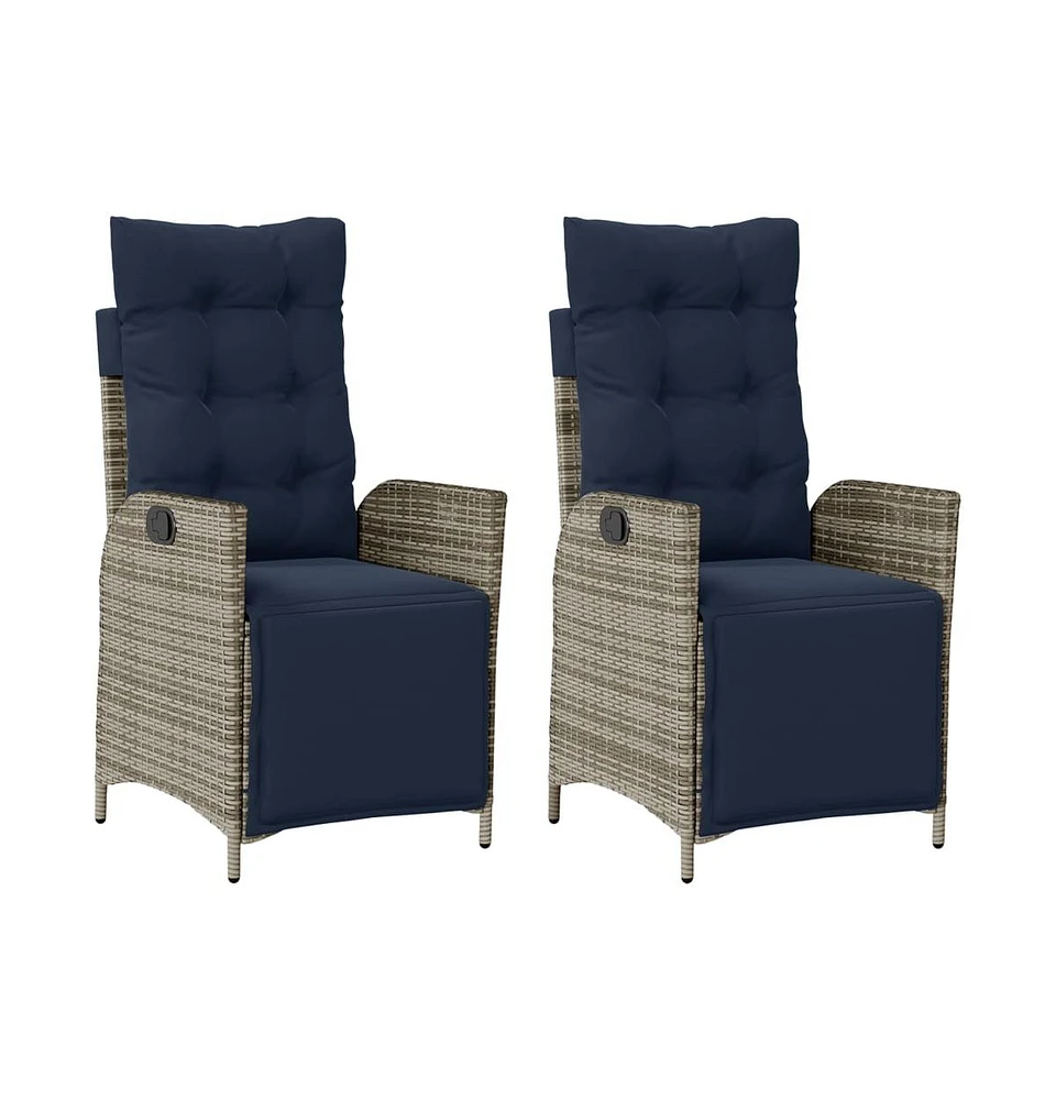 vidaXL Reclining Patio Chairs 2 pcs with Footrest Gray Poly Rattan