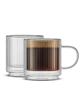 JoyJolt Haven Fluted Stackable Double Wall Glass Mugs, Set of 2