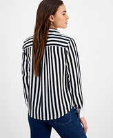 I.n.c. International Concepts Petite Striped Contrast-Cuff Shirt, Exclusively at Macy's