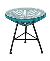 Costway 3PCS Patio Acapulco Furniture Bistro Set Plastic Rope Glass Table