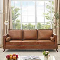 gaomon 3 Seat Leather Sofa, Mid Century Modern Deep Seat Couch with Wide Armrests and Supportive Backrest, Brown Pu Couch, Waterproof Oversized Cloud