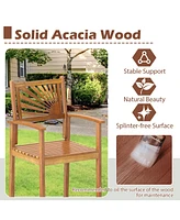 Gymax Set of Outdoor Acacia Wood Bar Stools Bar Height Patio Chairs w/ Backrests