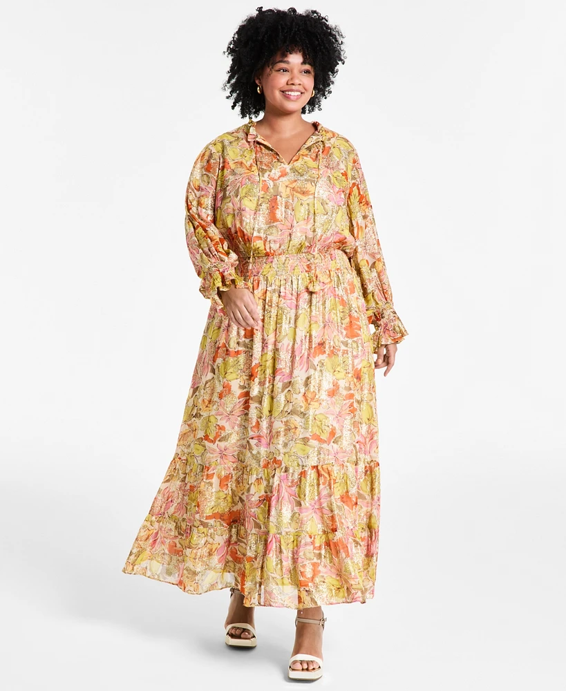 Vince Camuto Plus Smocked-Waist Floral Maxi Dress